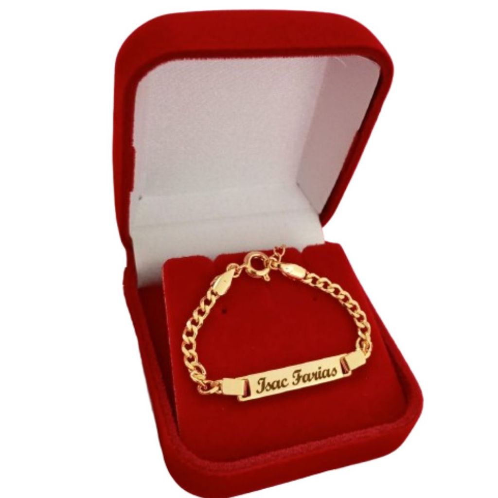Pulseira Infantil Chapa com Gravação Folheada a Ouro