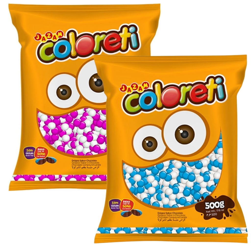 Kit Coloreti Confeitos De Chocolate Rosa e Branco + Azul e Branco Jazam 500g Cada (1kg total)