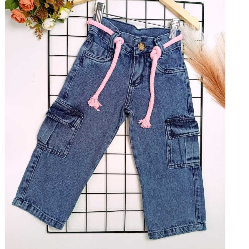 Calça Jeans Cargo Infamtil Juvenil Marmorizada acompanha Cinto 2 ao 16 em Oferta na Shopee