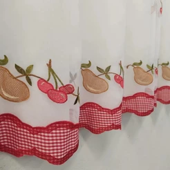 Cortina De Cozinha Bordada Voil Voal Estampada 2,50x1,20