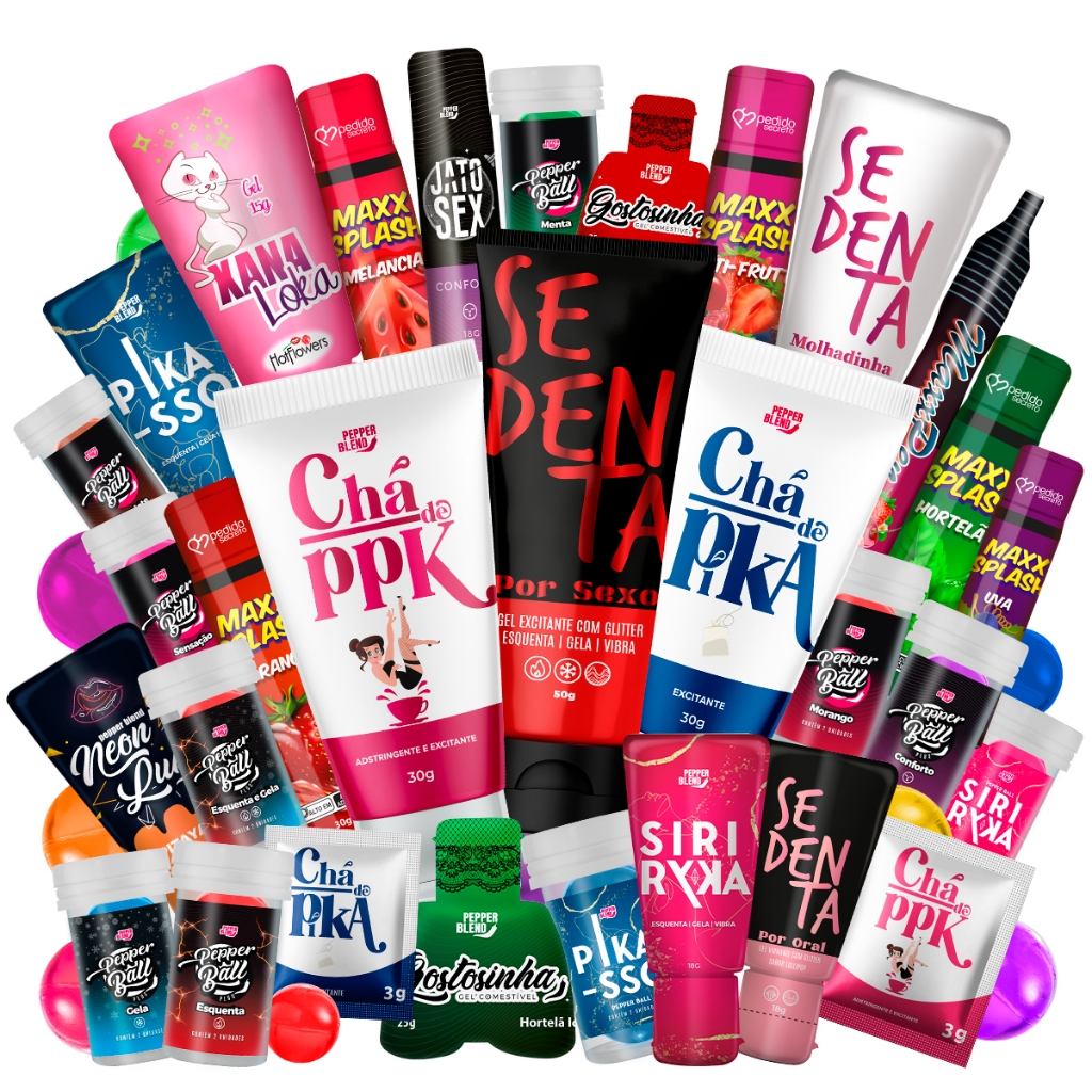 Kit 30 Produtos Sex Shop Sedenta por Sexo PPK Adstringente Pika Retarda Gel Excitante Comestível em Oferta na Shopee