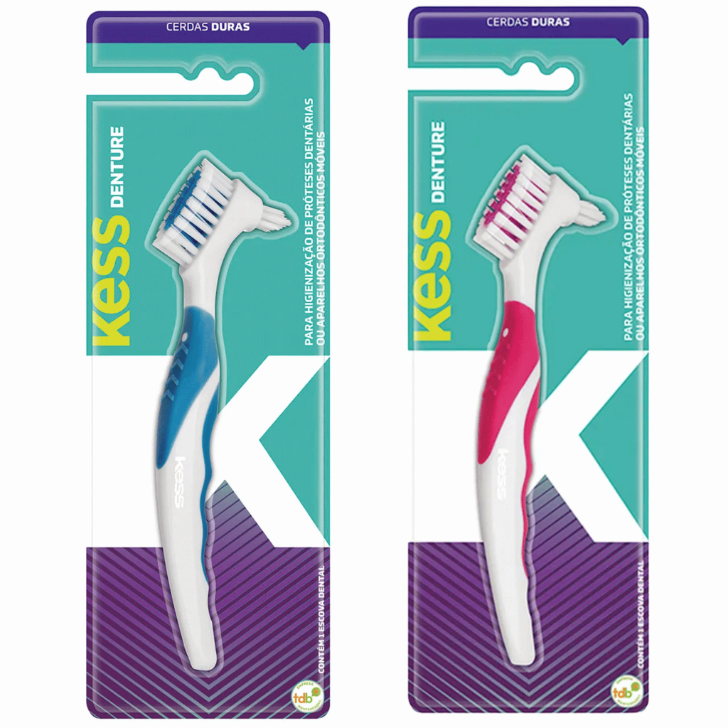 Escova Dental Denture KESS Prótese Aparelhos Dentaduras Cerdas Duras Cores Sortidas