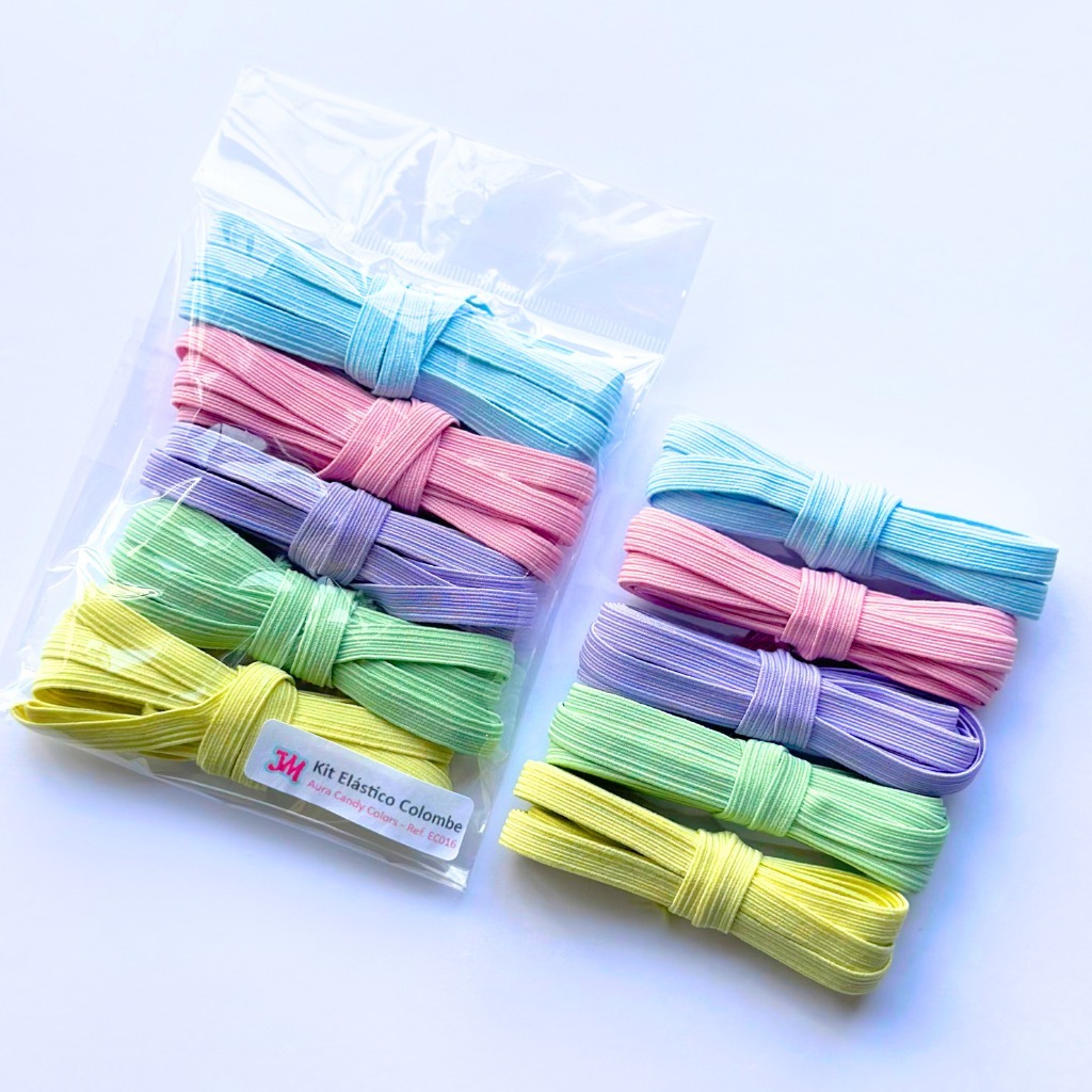 Kit Elástico Chato 7mm Colorido 10m São José Colombe Costura Artesanato Encadernação Aura Candy Colors - ref. EC016 em Oferta na Shopee