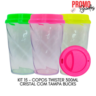 KIT 15 TWISTER 300ML CRISTAL COM TAMPA BUCKS PARA FESTA ANIVERSÁRIO CASAMENTO em Oferta na Shopee