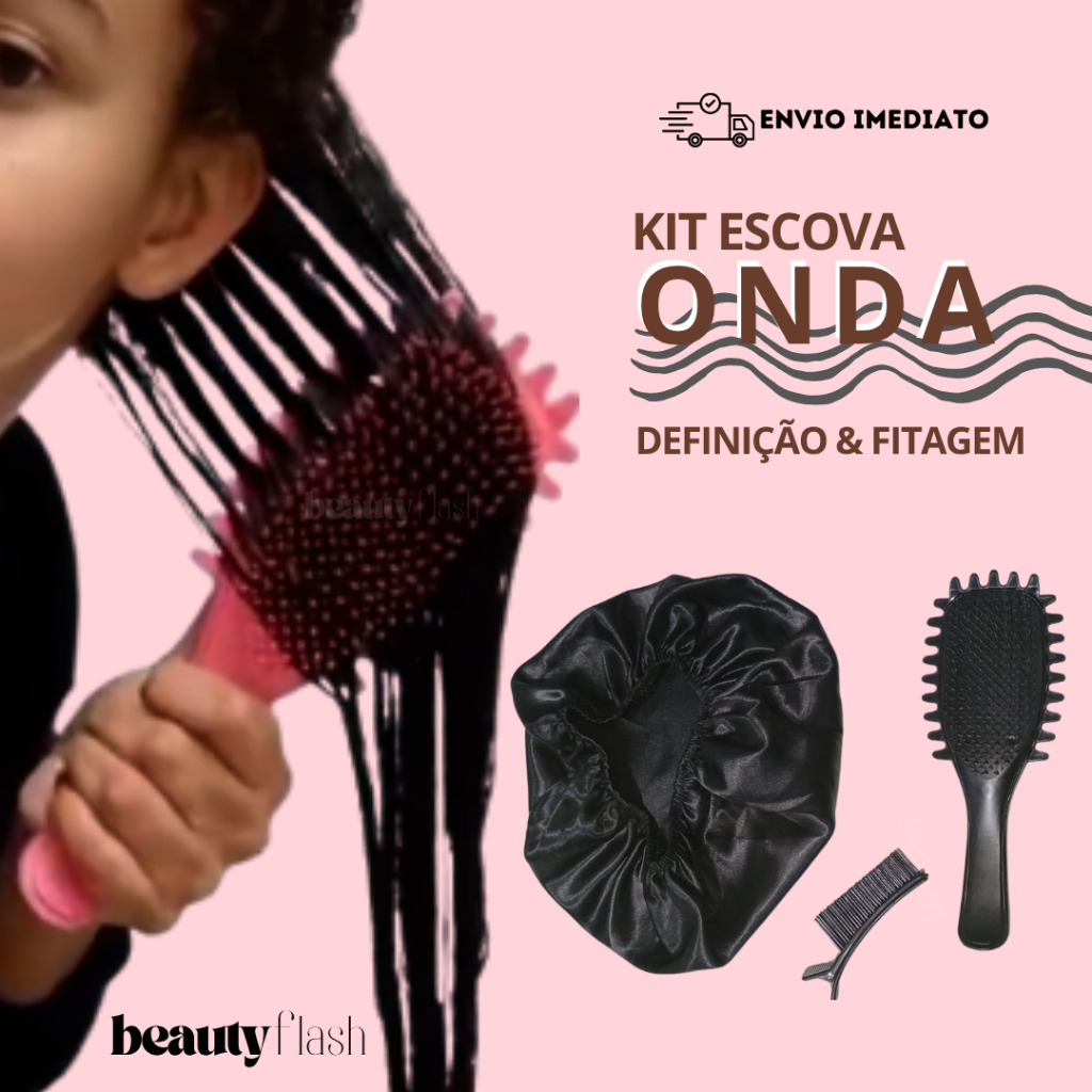 Kit Escova Onda Finalizadora Beauty Flash Definição de Cachos Finalização Cabelo Cacheado Crespo em Oferta na Shopee