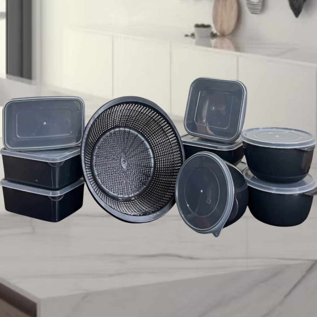 Kit 10 Potes Lava Tudo 3 Bowl 500ml, 3 Quadrado 1L e 3 Retangular 1L Utilidade Doméstica