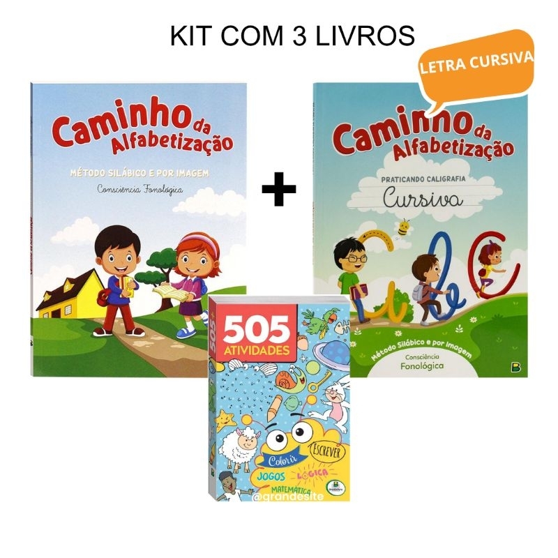 Kit com 3 livros Caminho da Alfabetização + Caminho: praticando a caligrafia cursiva +505 atividades em Oferta na Shopee