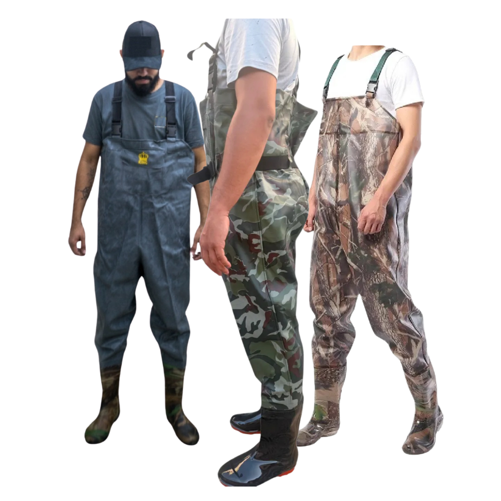 Jardineira Macacão Impermeável Silicone Camuflado Verde Marrom Azul Com Bota