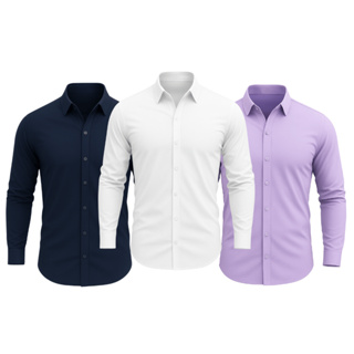 Kit 3 Camisa Social Slim Lisa Masculina Manga Longa Plus Size em Oferta na Shopee