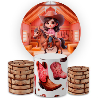 Kit Capa Painel Redondo 1,5 + Trio Capas de Cilindro Sublimados Cowboy Boiaderos Baby Menina Menino em Oferta na Shopee