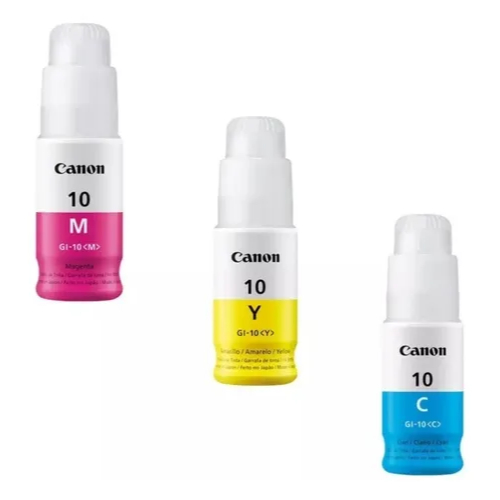 Kit Com 3 Garrafas de Tinta Gi10 Coloridos Para Canon MegaTank G5010 G6010 G7010 GM2010 GM4010