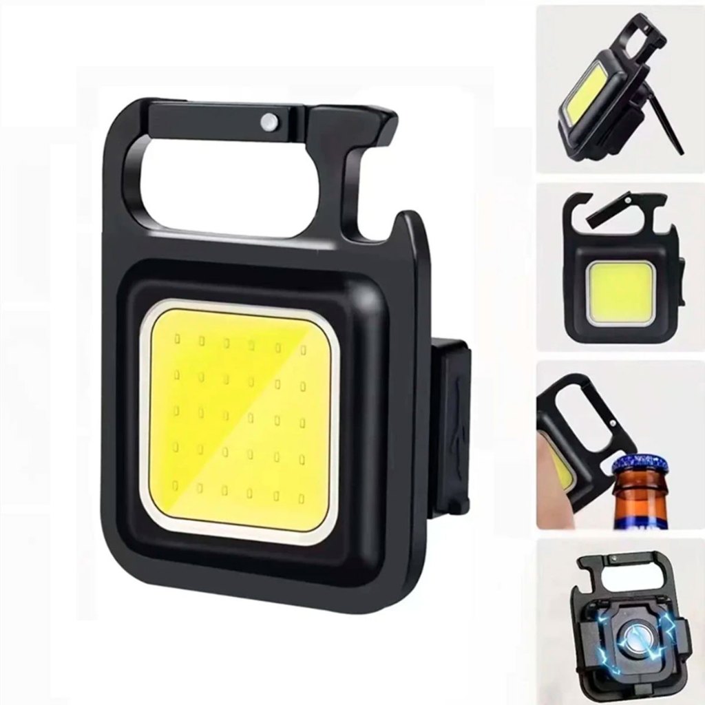 Mini Lanterna Chaveiro Cob Led Portátil Usb Recarregável Luz Potente Mosquetão de Bolso Abridor Imã