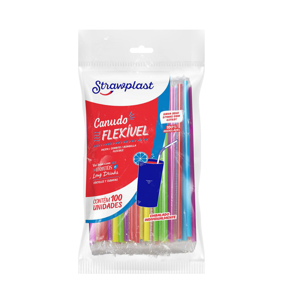 100 Canudos coloridos strawplast flexiveis