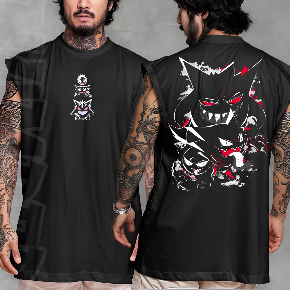 Camiseta regata machao oversized masculino pokemon gengar street fantasma ghost em algodao unissex Longline