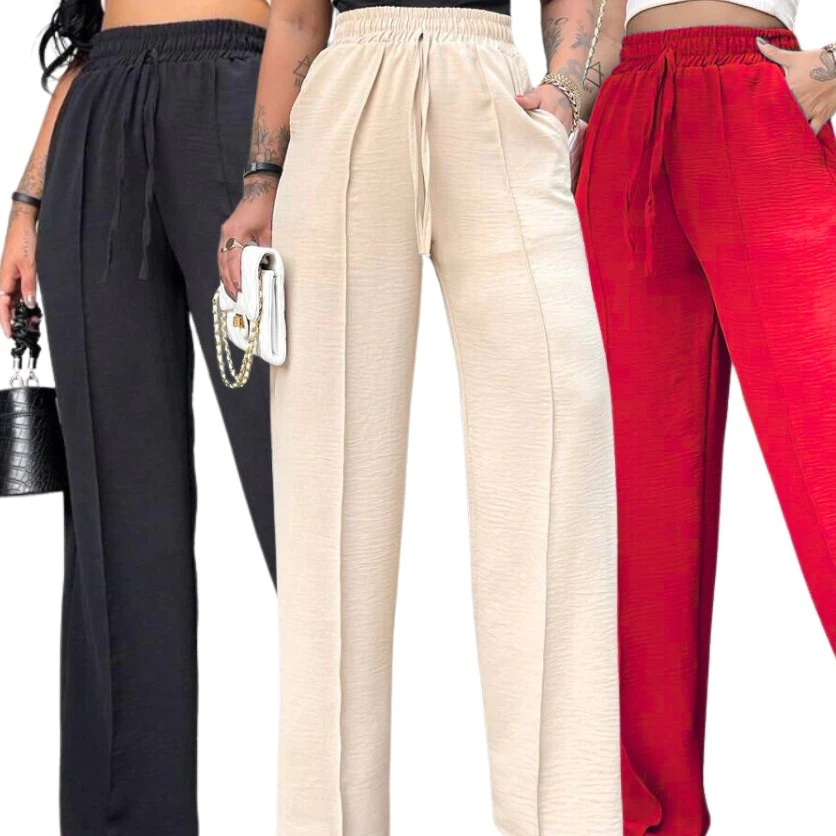 Calça Feminina Pantalona Wide Leg  Cintura Alta Com Bolso Moda Feminina Tendencia em Oferta na Shopee