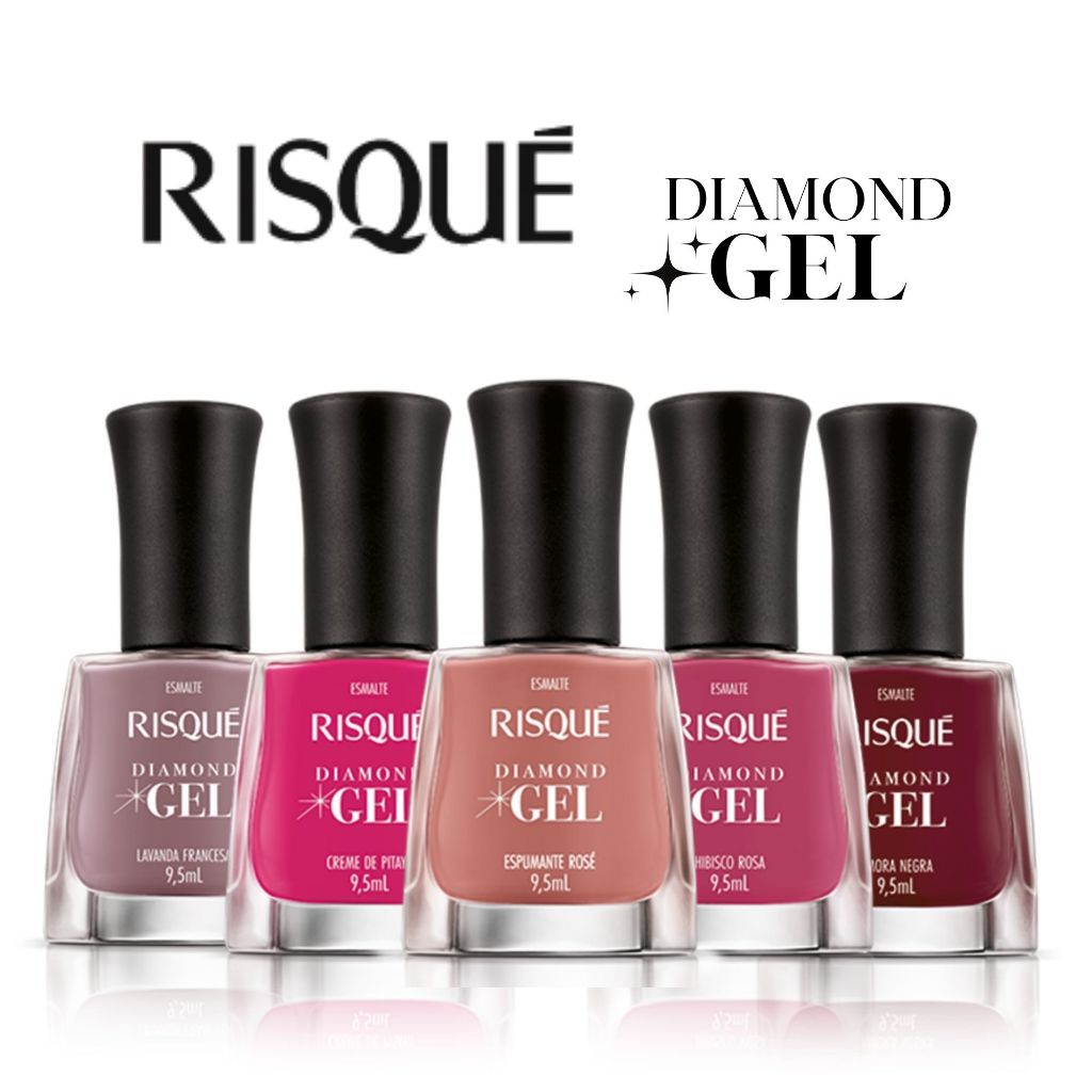 Kit Esmalte Diamond Gel Risque 5 Tons de Rosa 9,5ml