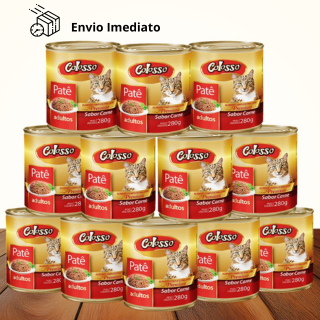 Kit 12 Latas Pate Para Gatos Adultos Colosso Premium Sabor Carne 280g