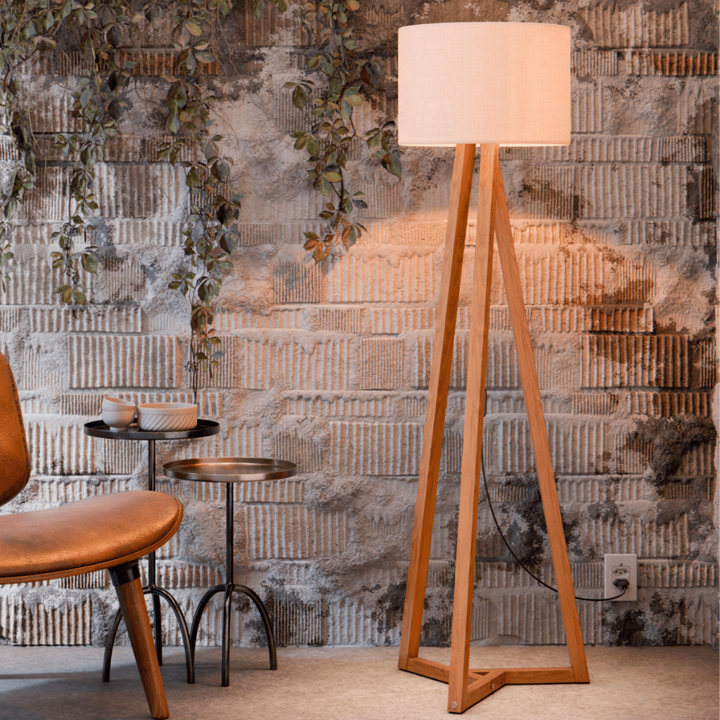 Luminária De Chão Classic Abajur Cúpula Tecido Pés Em Madeira Sala Quarto - AV