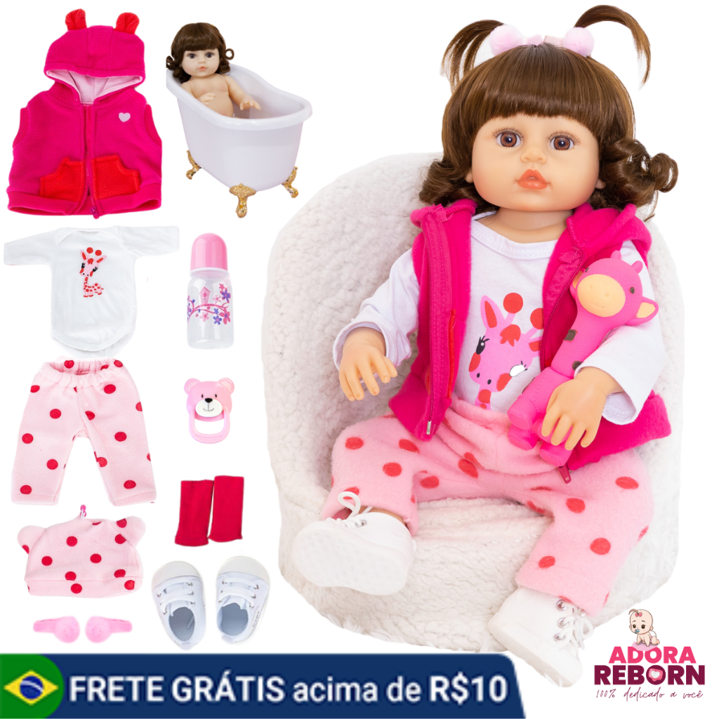 Boneca Reborn Bebê Girafinha Luxo Original Realista de Silicone Menina Pode Dar Banho Envi...