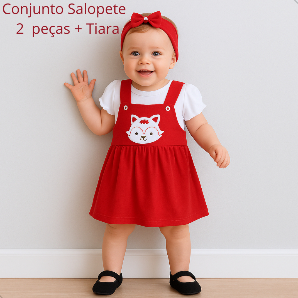 Conjunto Jardineira Bebê Menina Algodão 3 Peças Salopete + Blusinha + Tiara Bordado Roupas de Bebê em Oferta na Shopee