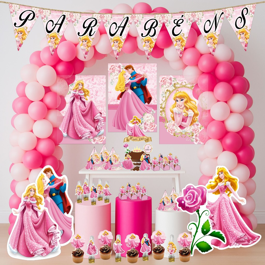 Kit Festa Aniversário Personalizado A Bela Adormecida 78 itens- Decoração Mesversário Lembrancinha
