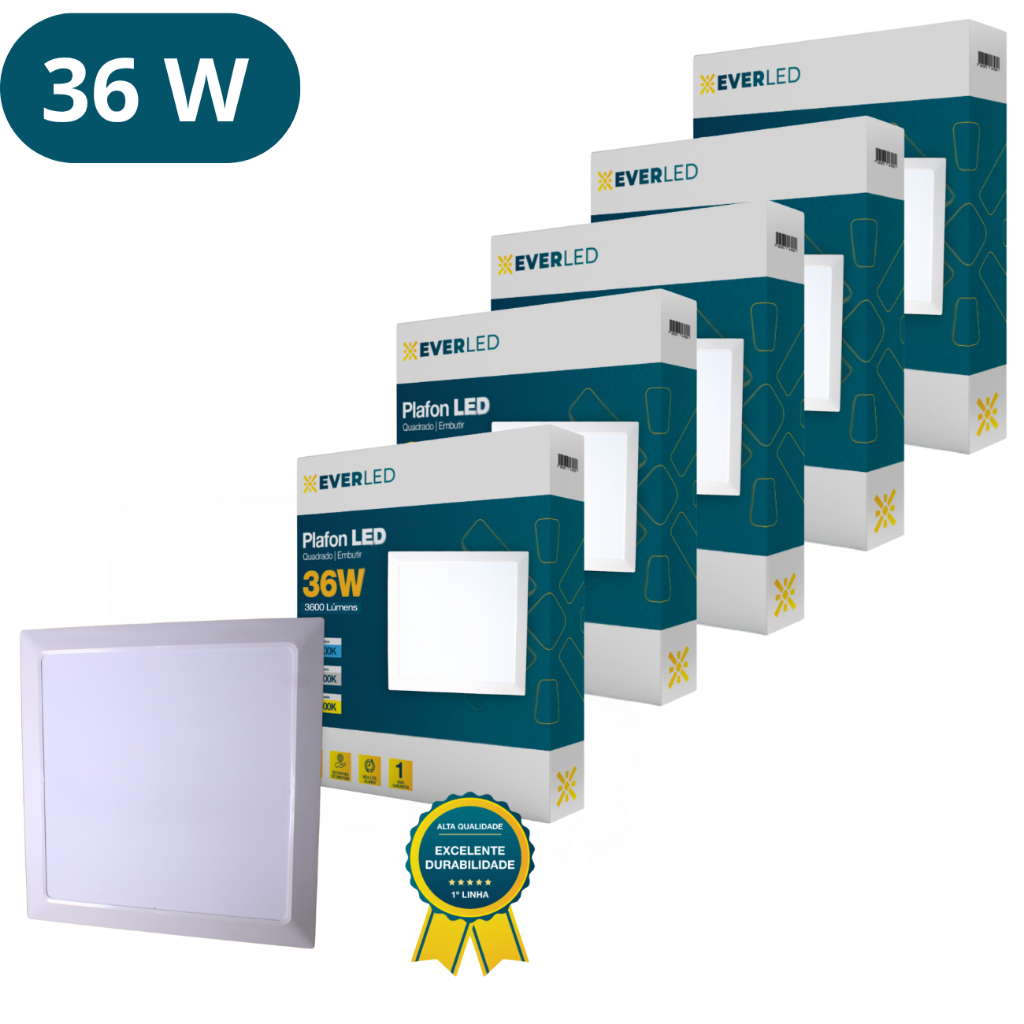 Kit 5 Plafon Led Embutir 36w Branco Quente 40x40 Bivolt em Oferta na Shopee