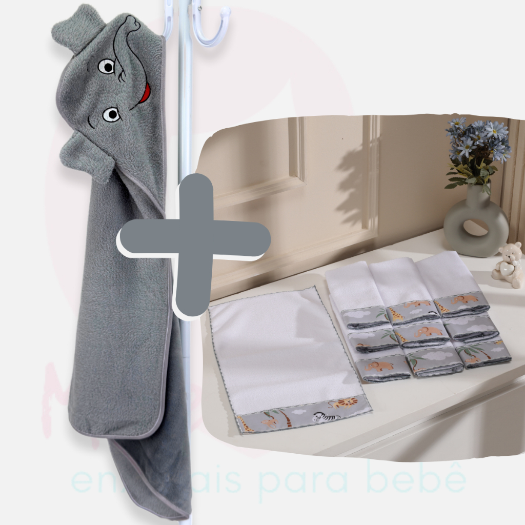 Kit Toalha Banho Bebê Capuz Bordado  + 6 Toalhinhas Ombro Felpuda Atoalhada Soft em Oferta na Shopee