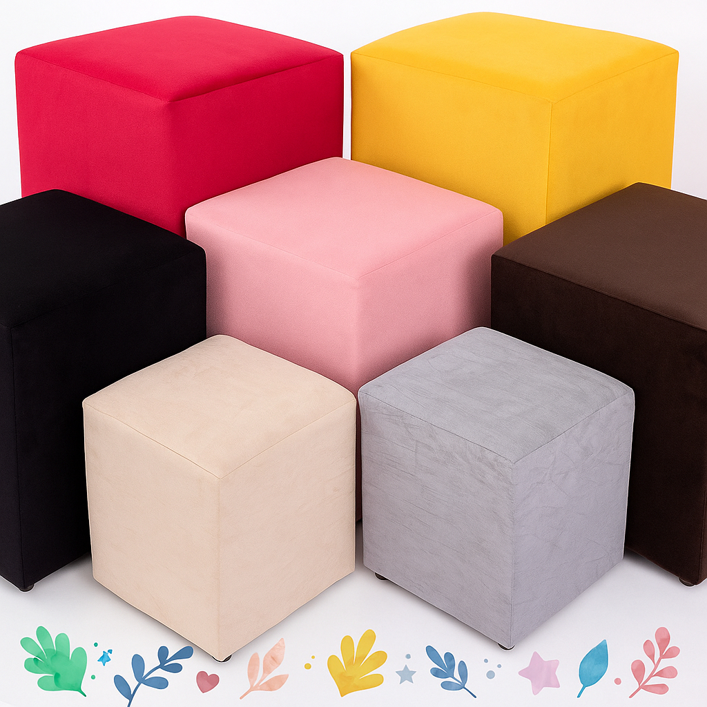 Puff Banquinho Grande Quadrado Para Sala Quarto e Penteadeira Em Suede  45x34x34 Varias Cores
