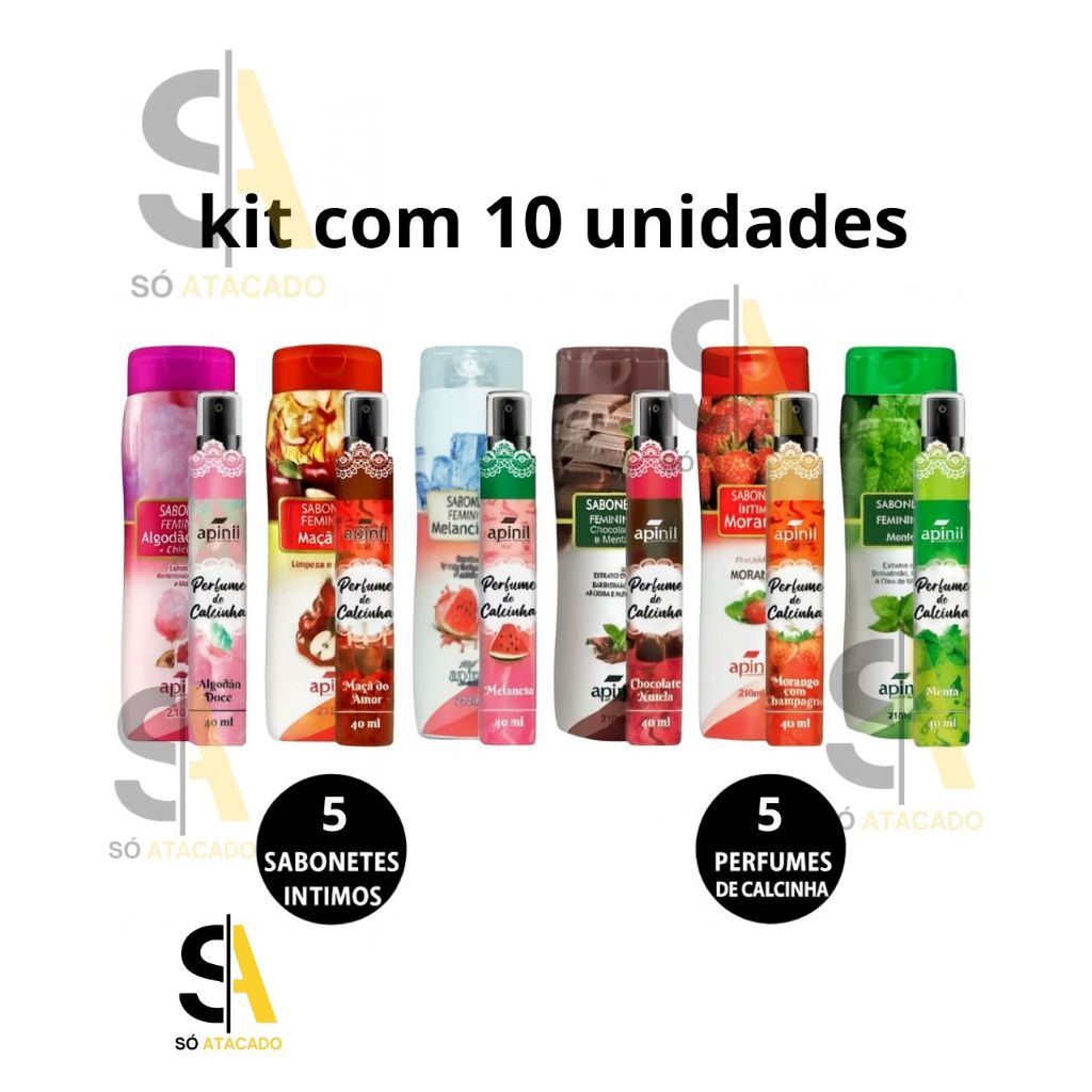 Kit 10 Unidades 5 Sabonete Íntimo + 5 Perfume de Calcinha Apinil Original Atacado - PODE ESCOLHER em Oferta na Shopee