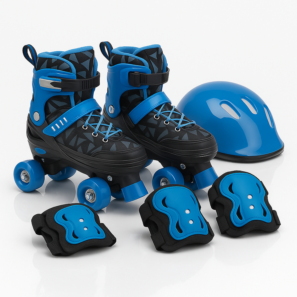 Patins Infantil 4 Rodas Menino Ajustável com Capacete Munhequeiras Cotoveleiras Joelheiras