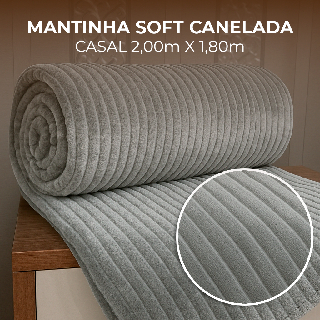 Manta Casal Cobertor Aveludado 2,00m X 1,80m Mantinha Soft Canelada