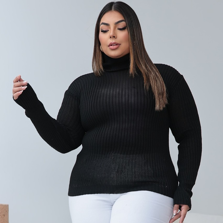Blusa Plus Cacharrel Canelada Tricot Outono Inverno Grande