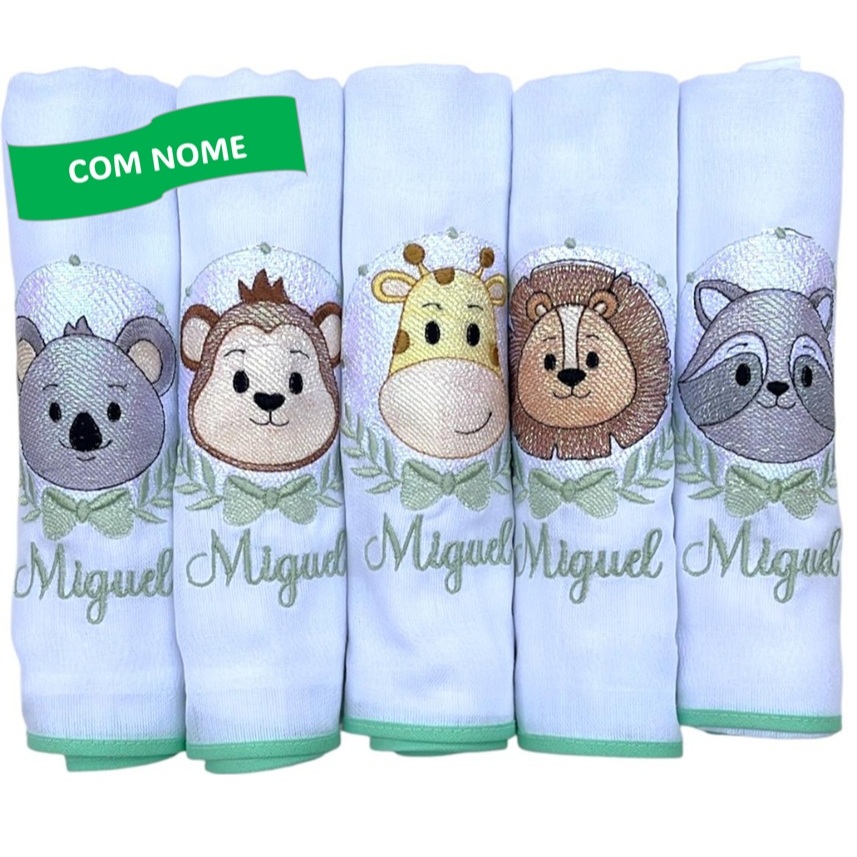 Nome do Bebê Bordado Kit Exclusivo de Fraldas de Pano Safari em Oferta na Shopee