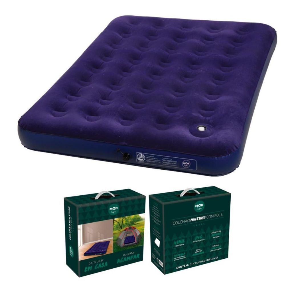Colchão de Casal Inflável Multiuso Mor Resistente e Confortável Ideal para Viagem e Para Acampamento