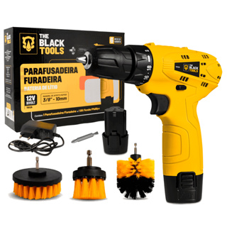 Furadeira Parafusadeira Sem Fio 12v Bivolt The Black Tools + Kit 3 Escovas Limpeza Estofados em Oferta na Shopee