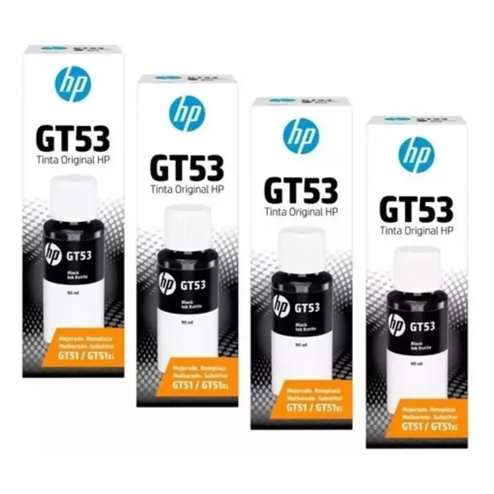 Kit Com 4 Garrafas de Tinta GT53 Preto Para Impressora HP Smart Tank