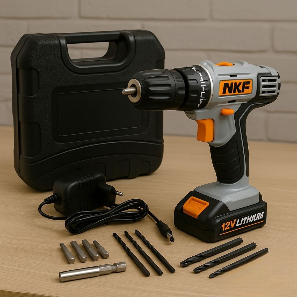 Furadeira e Parafusadeira à Bateria 12V com Maleta  + 13 Acessórios FP12X  - NKF - Home & Living
