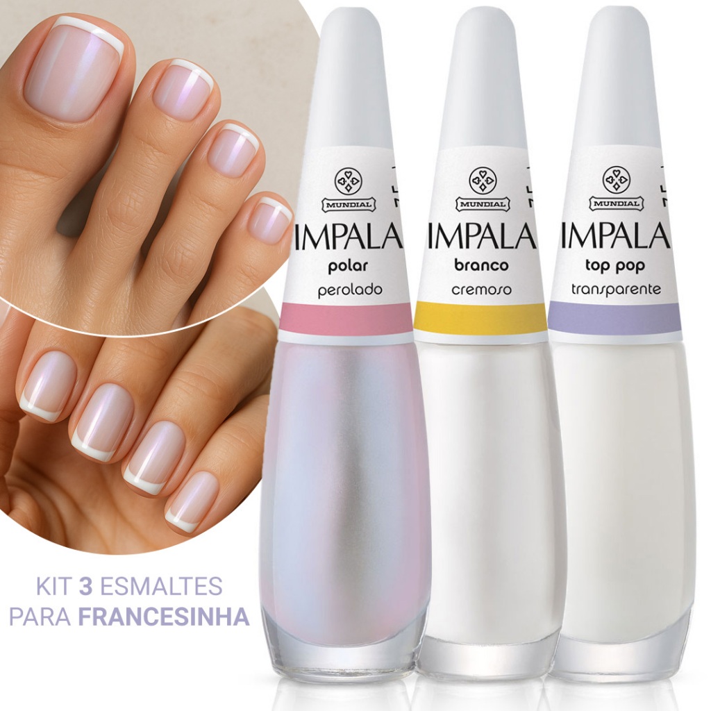Kit Francesinha 3 Esmaltes Impala para Unhas Francesinha Alta Cobertura Longa Duração Secagem Rápida em Oferta na Shopee