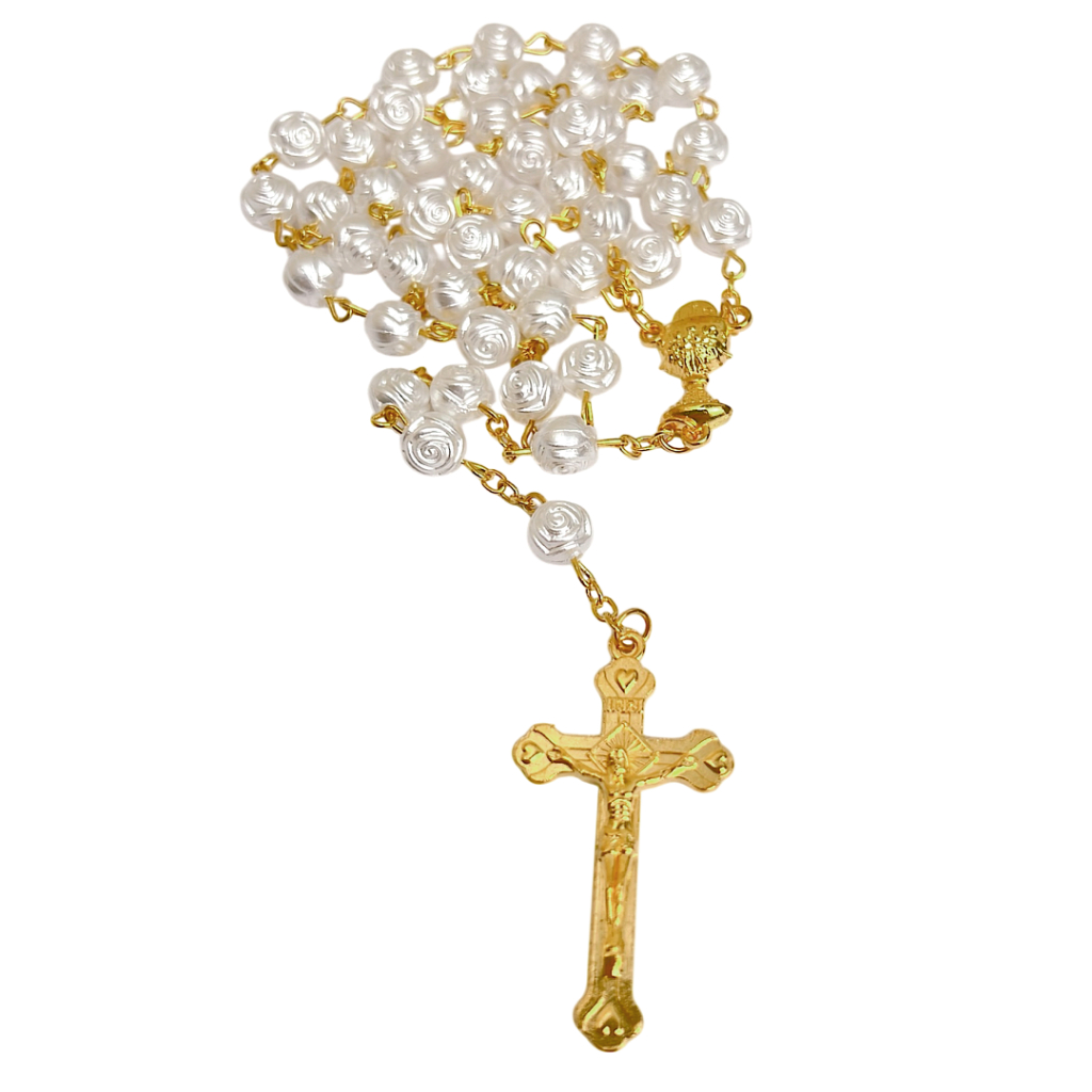 Terço Colar Católico Com Contas Em Formato De Rosa Terço Primeira Comunhão Terço Catequese Presente para mãe