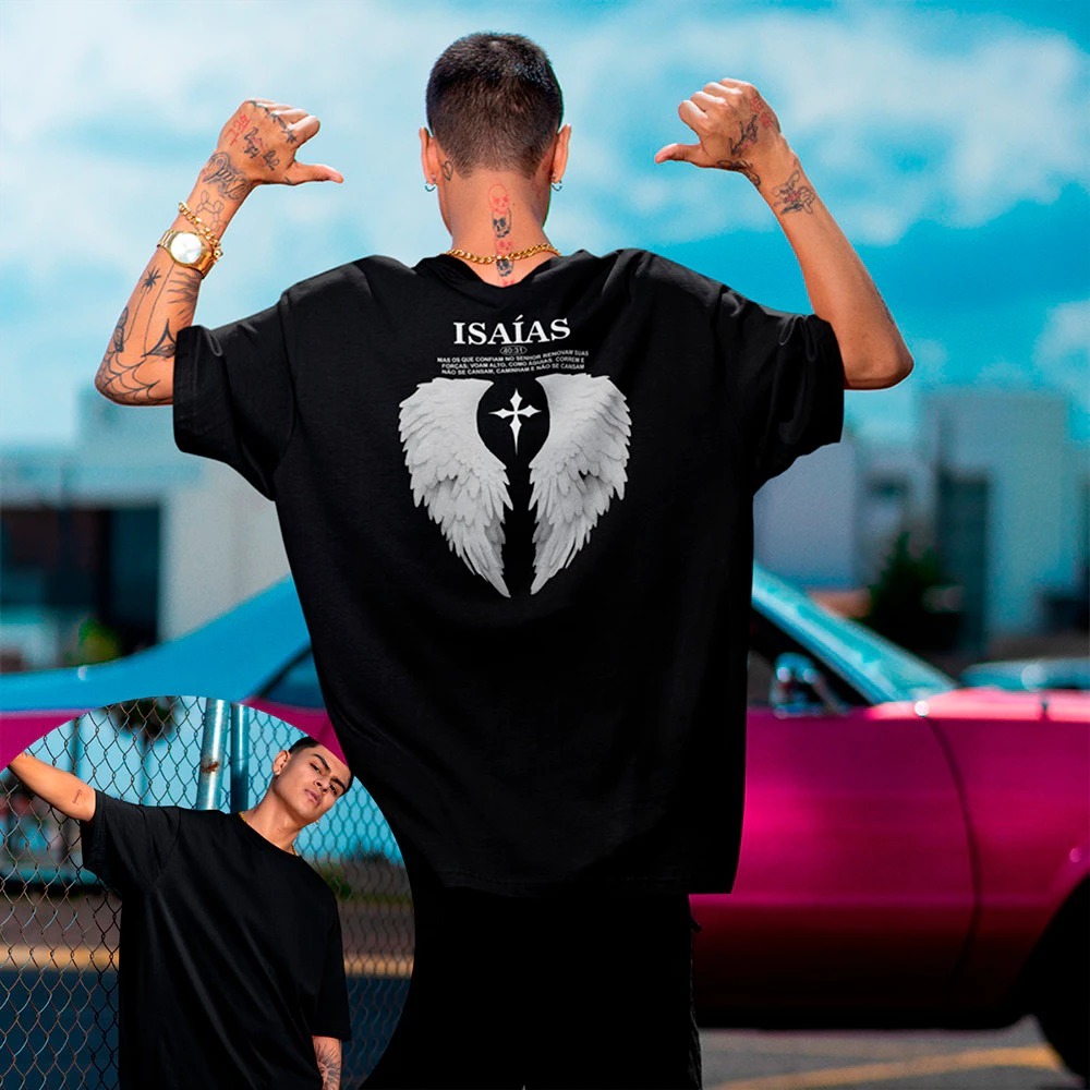 Camiseta Básica Unissex Profeta Isaías Confia No Senhor Anjo de algodão envio imediato