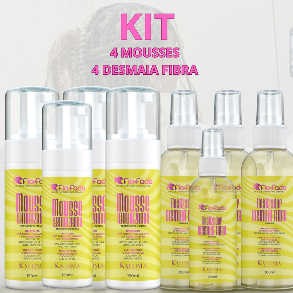 kit 4 mousse + 4 desmaia fibra fio de fada Para Acabamentos de tranças e Penteados