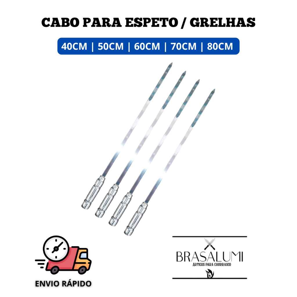kit 4 espeto chato para churrasco de alumínio