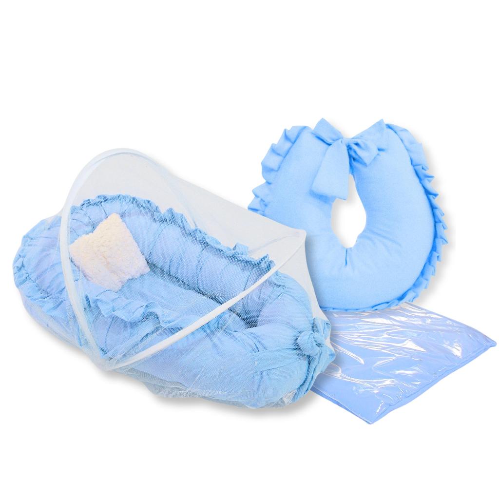Kit Ninho c/ Mosquiteiro + Almofada Amamentação + Trocador de Fraldas/ Detalhes em Babado – Charme e Conforto