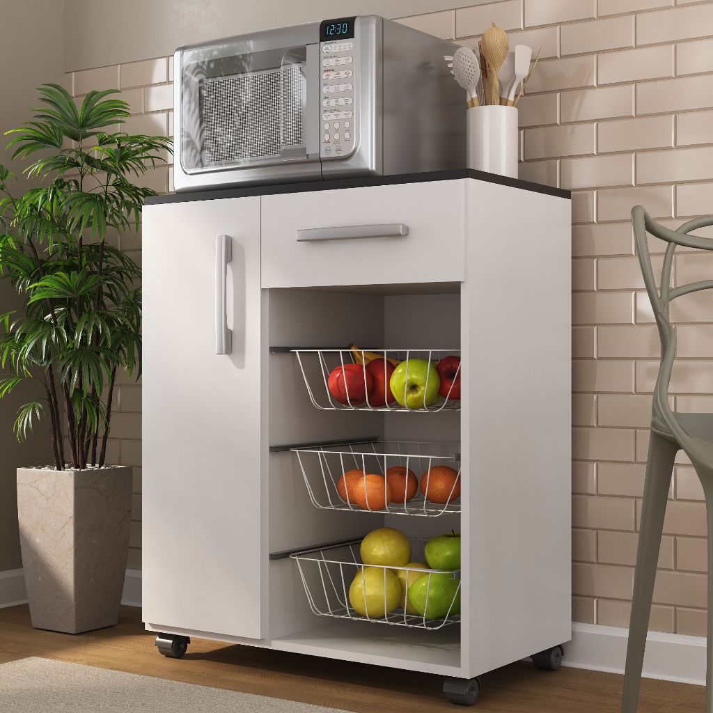 Fruteira em Madeira Multiuso De Chão 3 andares Organizador com Gaveta e Rodinhas em Oferta na Shopee