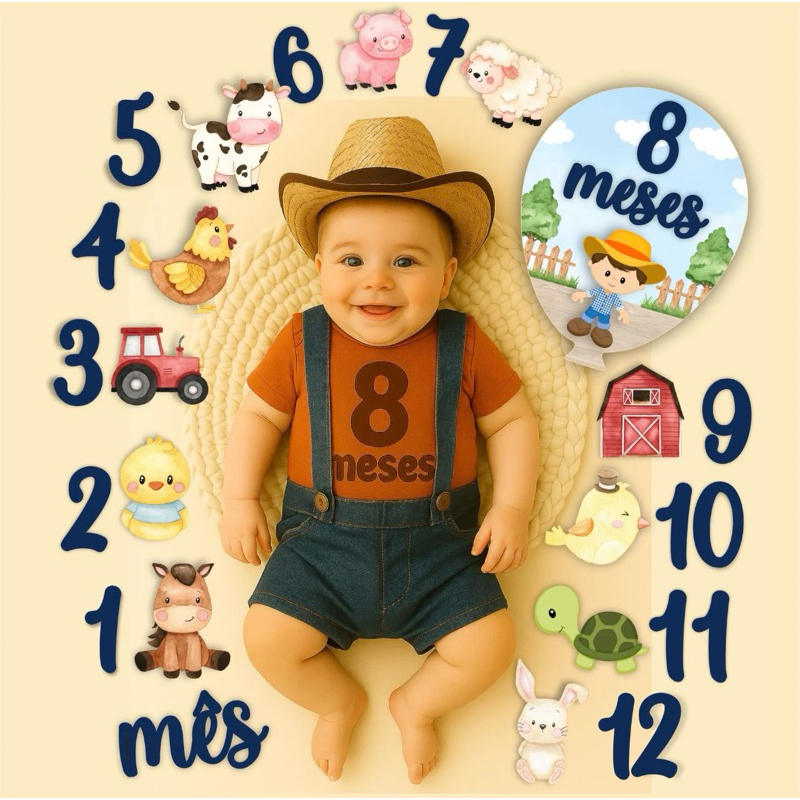 Kit mesversario em MDF ANIMAIS DA FAZENDINHA