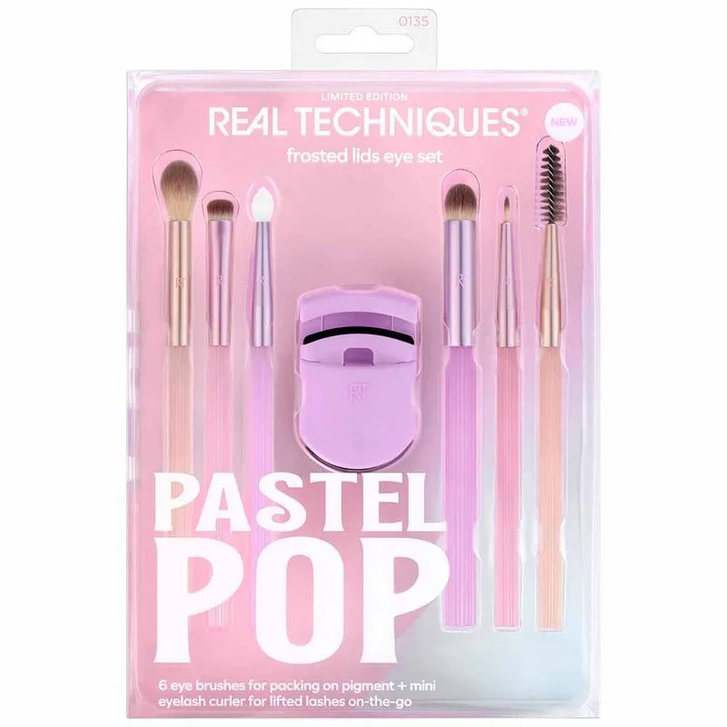 Imagem Kit Real Techniques Pastel Pop Frosted Lids Eye 6 Pincéis + Mini Curvador