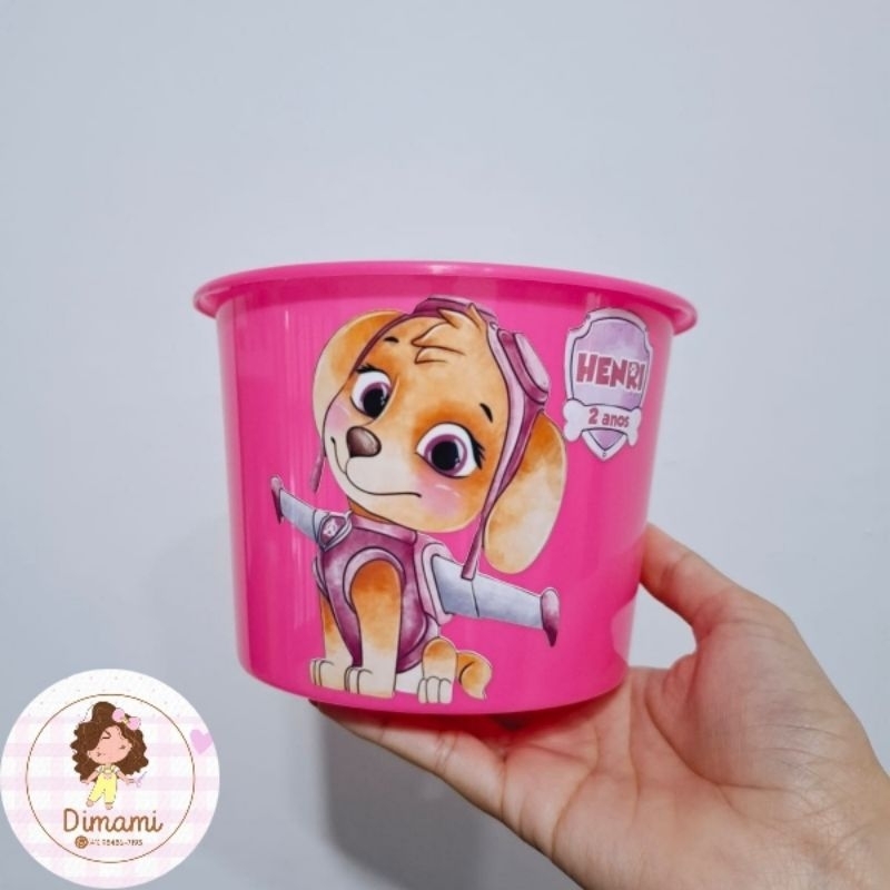 Kit 10 baldinho de pipoca personalizado Chase Sky aquarela - Patrulha canina - 1,5l - brinde de festa - Lembrancinha