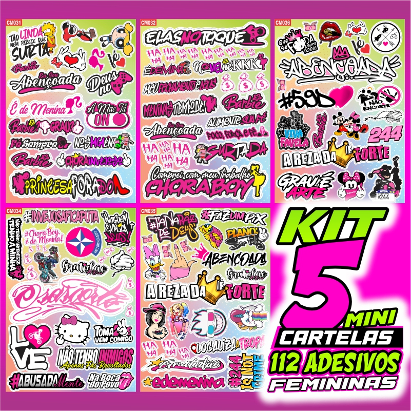 Kits 112 - 36 - 34 - 31 Adesivos Feminina para Moto, Capacete - E de Menina Barbie Grau 59D - MINI 10 X 14 CM em Oferta na Shopee