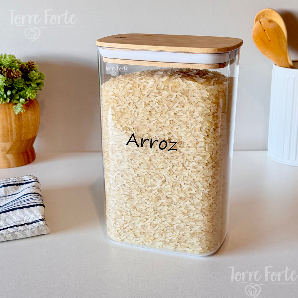 Pote Hermético Tampa De Bambu 2,3L Porta Mantimentos Potes Para Mantimentos Acrílico Transparente