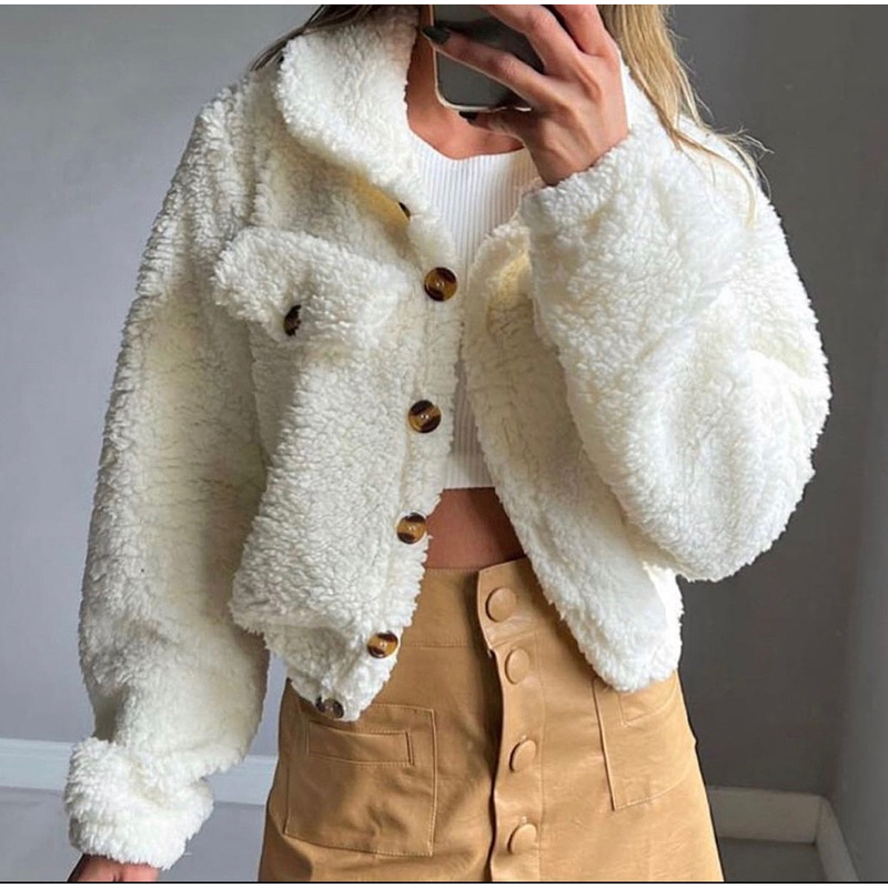 Casaco Teddy Cropped Pelucia Casaquinho Iverno